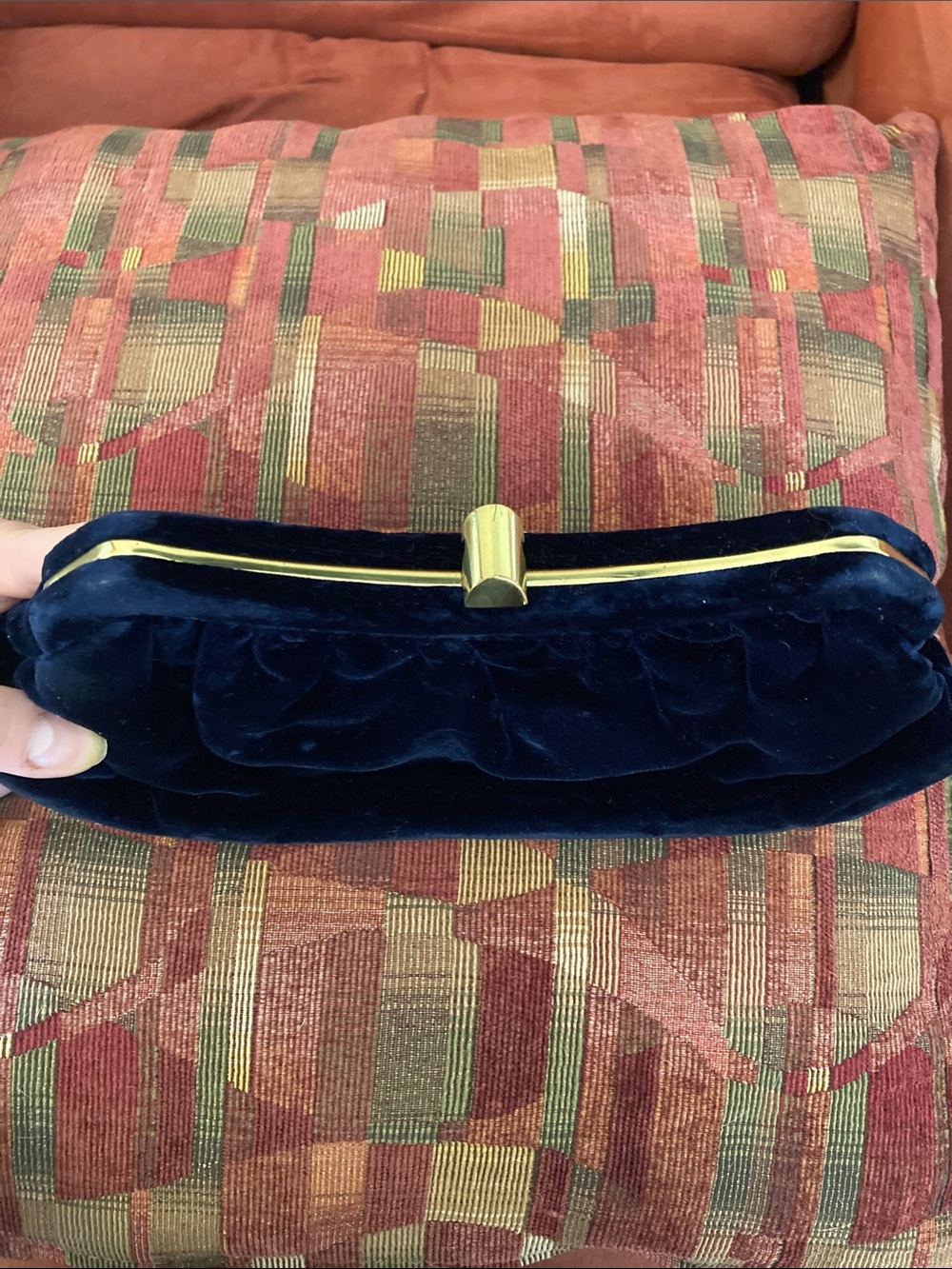 Vintage L&M Navy and Gold Velvet Evening Clutch - Picture 2 of 7